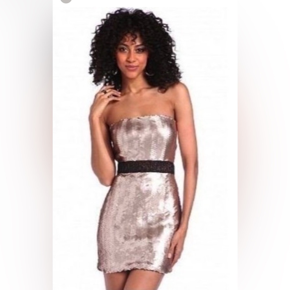 Baby Phat Womens Sz S Rose
Gold Sequins Strapless Mini
Dress